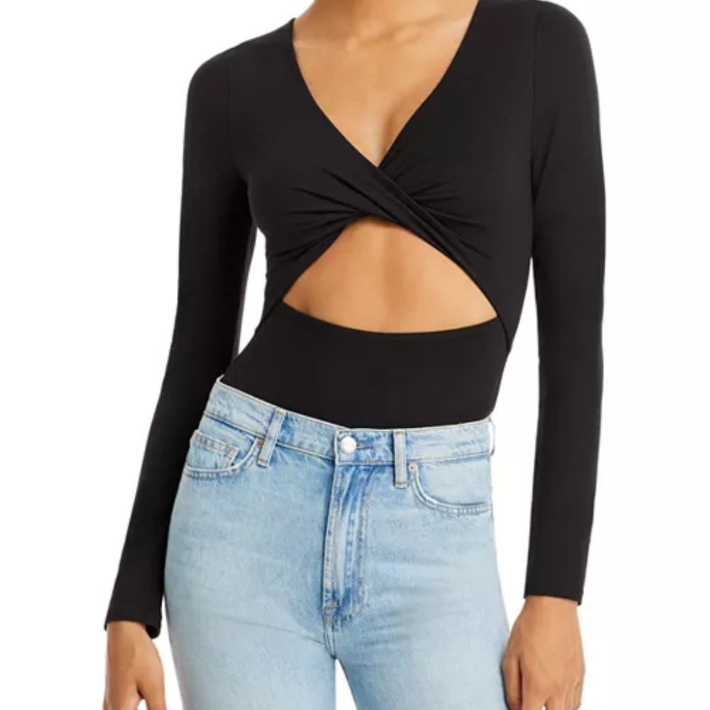 NWOT free press Cutout Long Sleeve Bodysuit Size Small Black
